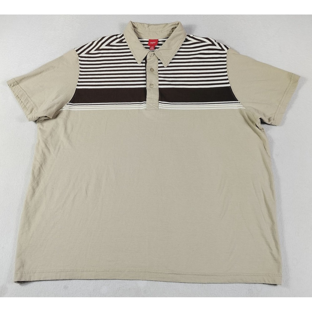 Mossimo Polo Shirt Mens 2XL Beige Stripe Short Sleeve Cotton Jersey Casual